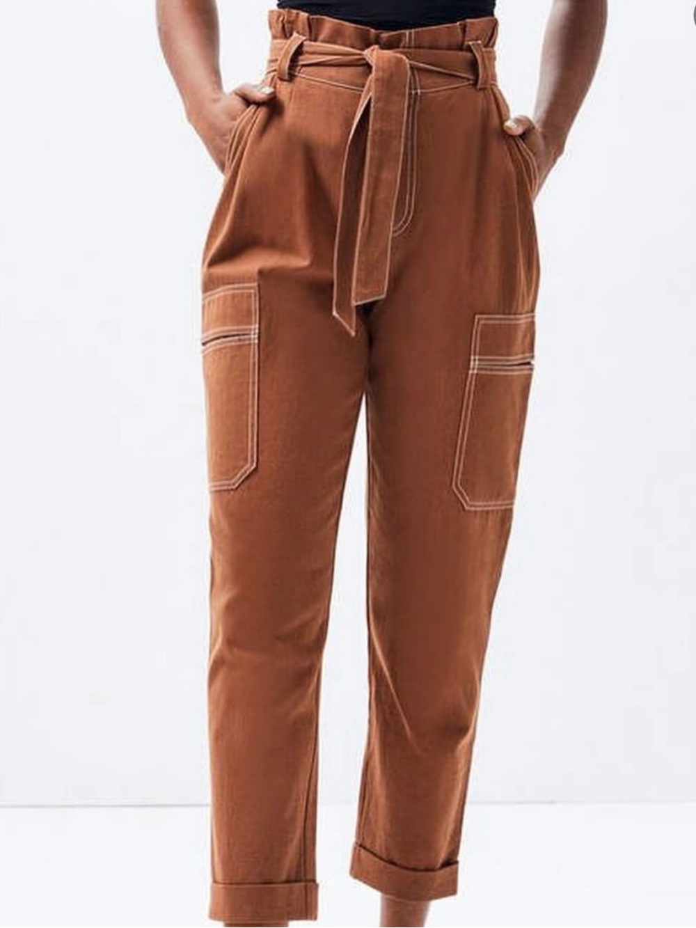 Kendall & Kylie Rust Brown Cargo Paperbag Jeans